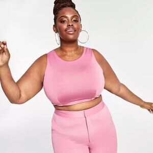 New Nina Parker Size 2X Crew Neck Pink Cropped Tank Top